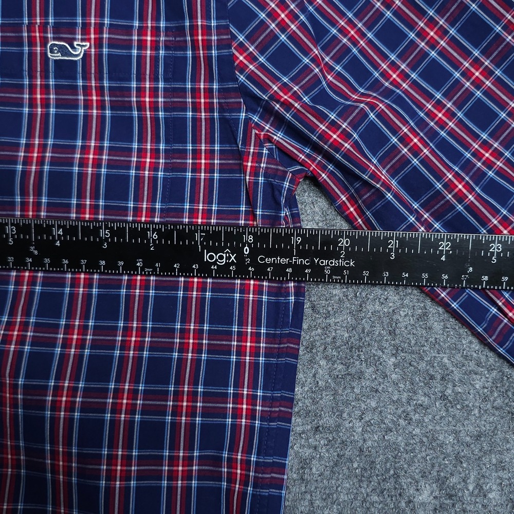 Vineyard Vines Dress Shirt Men's Small Blue Red Plaid Slim Fit Tucker Cotton - Picture 9 of 10